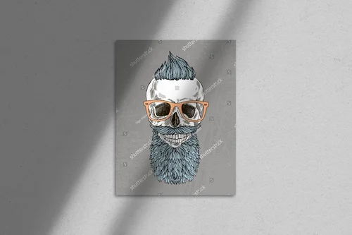 Hipsterski szkic z brodatą czaszką w retro stylu
