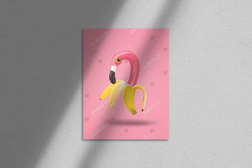 Radosny kolaż sztuki współczesnej z flamingiem