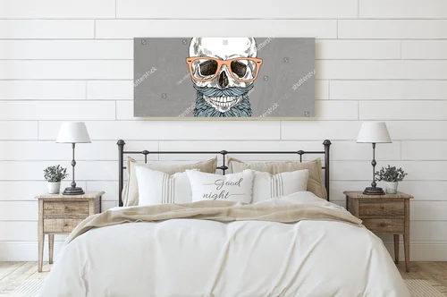 Hipsterski szkic z brodatą czaszką w retro stylu