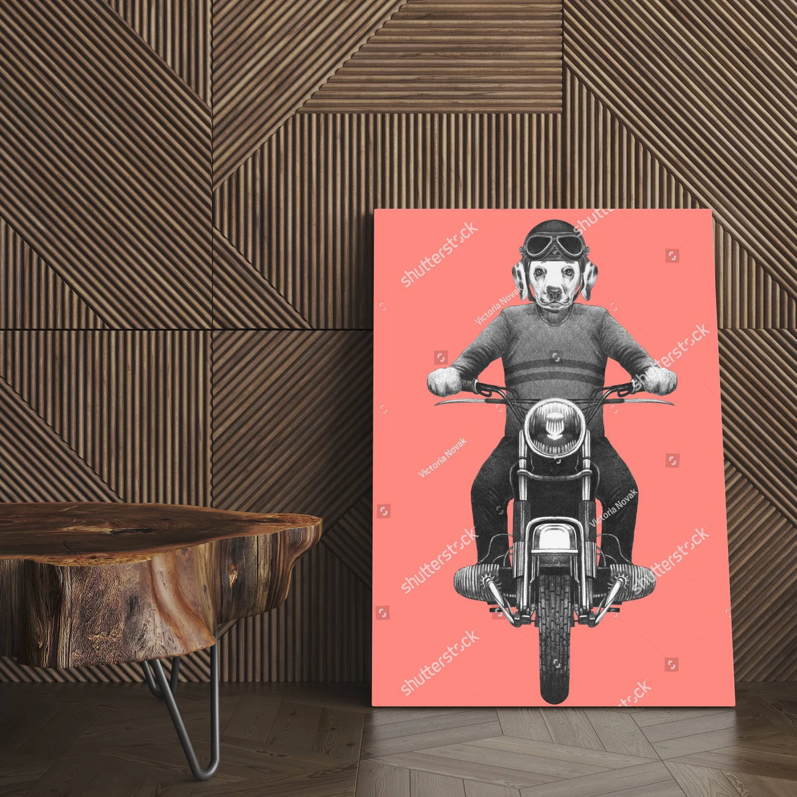 Wesoły dalmatyńczyk na motorze w retro stylu