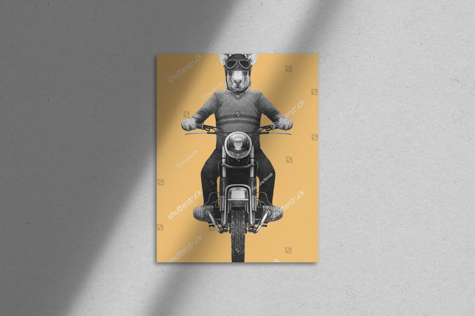 Kangur na motocyklu w miodowych odcieniach