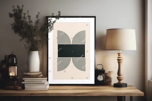 Minimalistyczny plakat w geometrycznym stylu z lat 20.