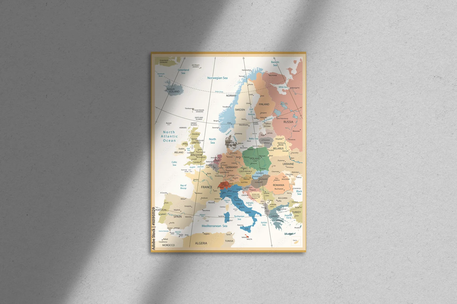 Mapa polityczna Europy w retro odcieniach
