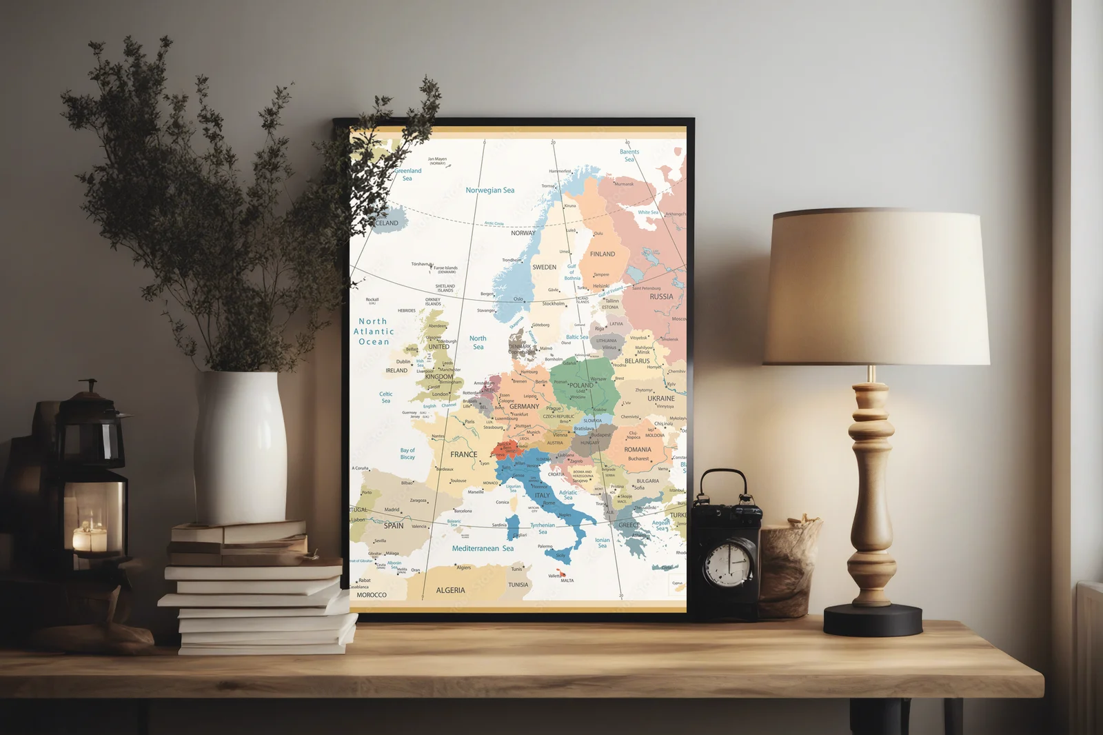 Mapa polityczna Europy w retro odcieniach
