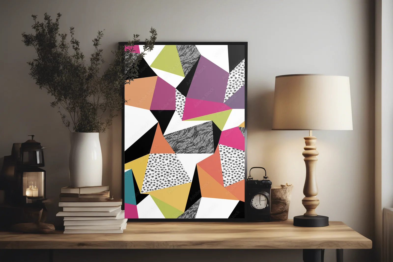 Geometryczny retro styl w jasnych kolorach