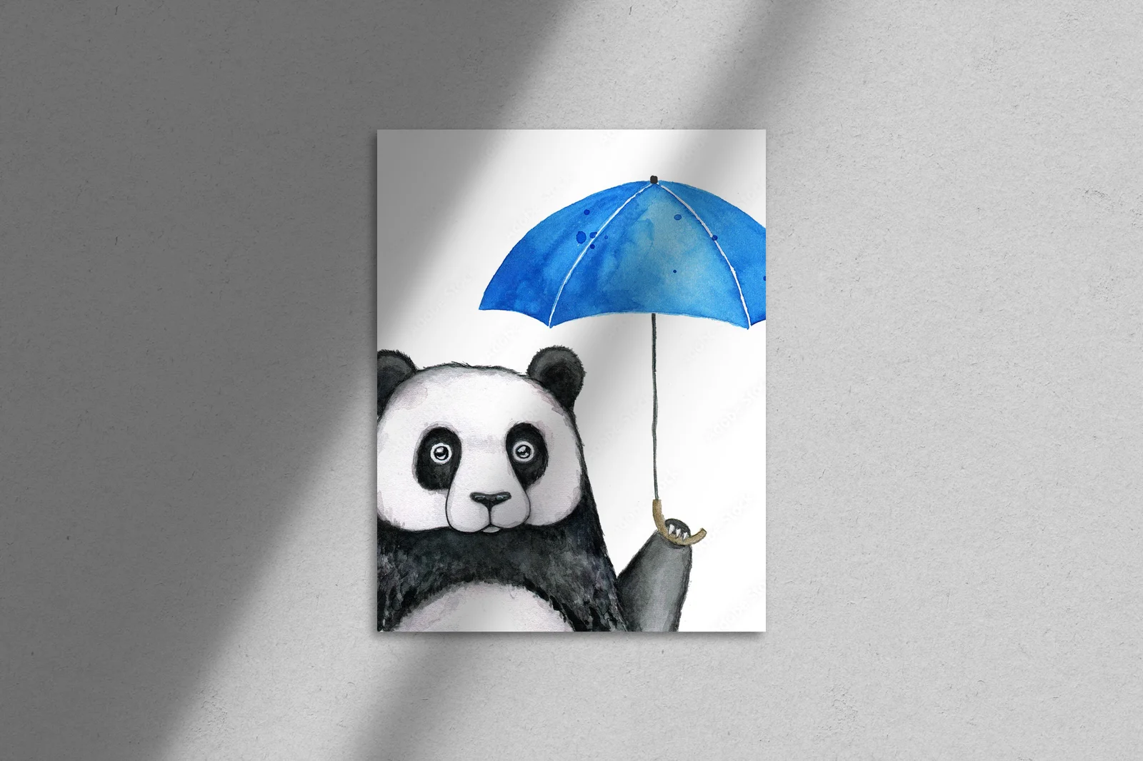 Uroczy panda pod niebieskim parasolem