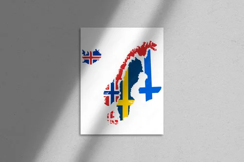 Skandynawskie flagi i mapy w harmonijnych odcieniach