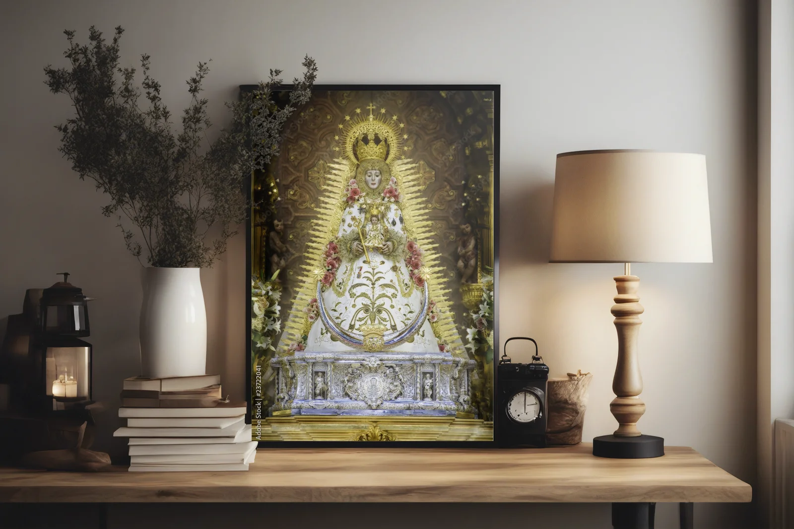 Mistyczna aura Virgen del Rocío w głębokiej czerni