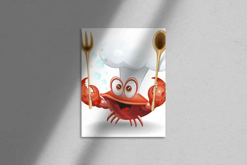 Radosny krab w kuchni pełnej smaków