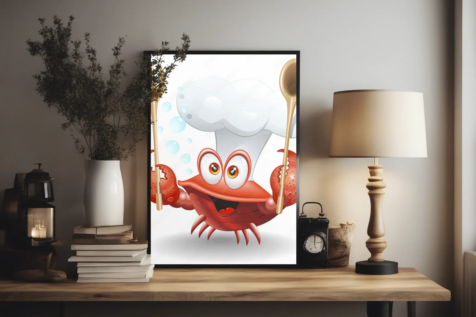Radosny krab w kuchni pełnej smaków
