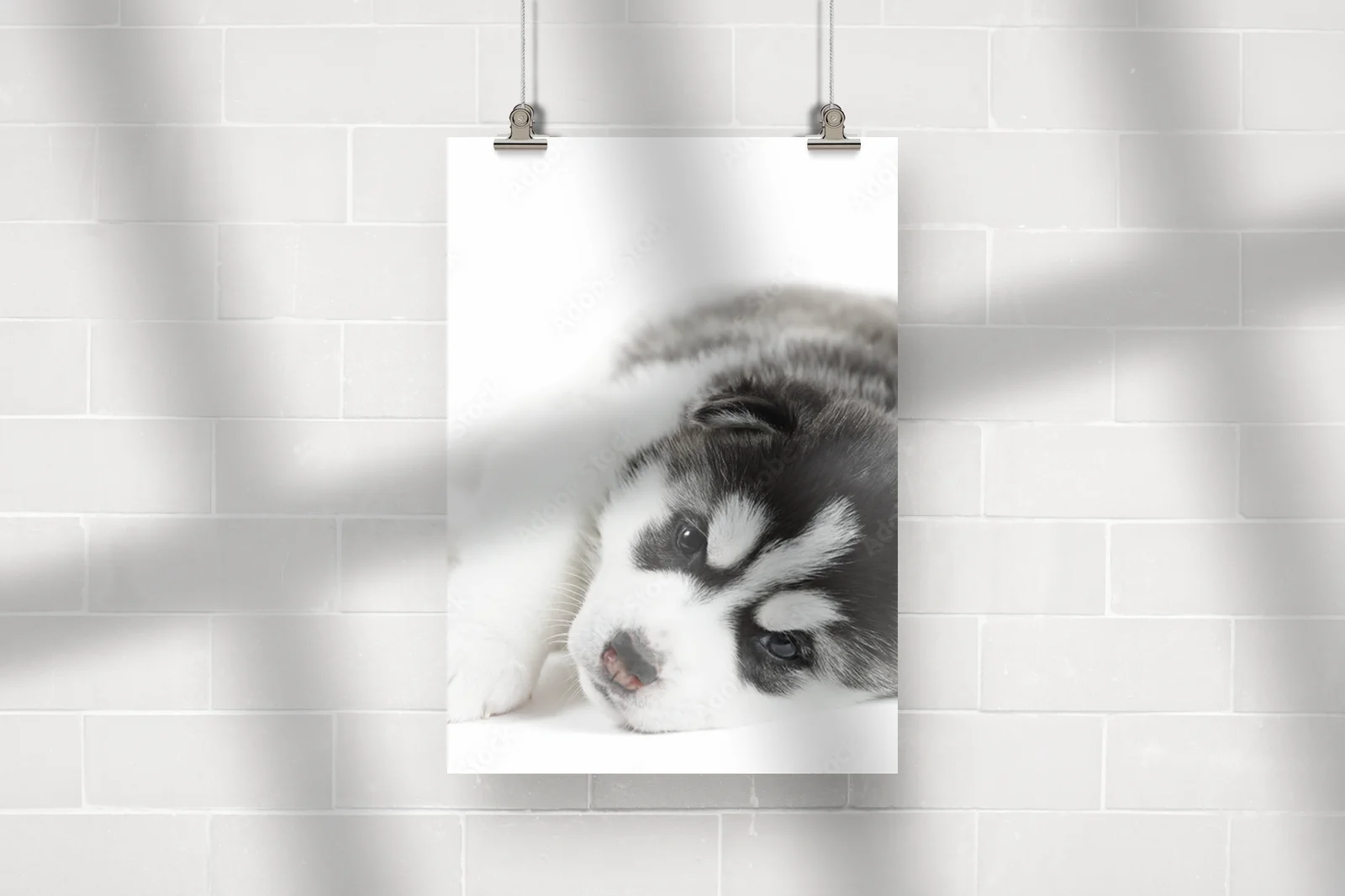 Urokliwy szczeniak husky o białej sierści
