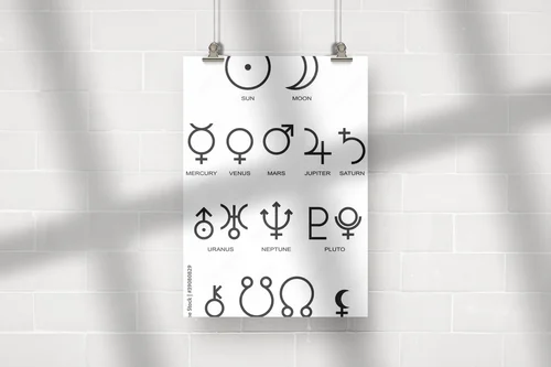 Symbolika planet astrologicznych w minimalistycznym stylu