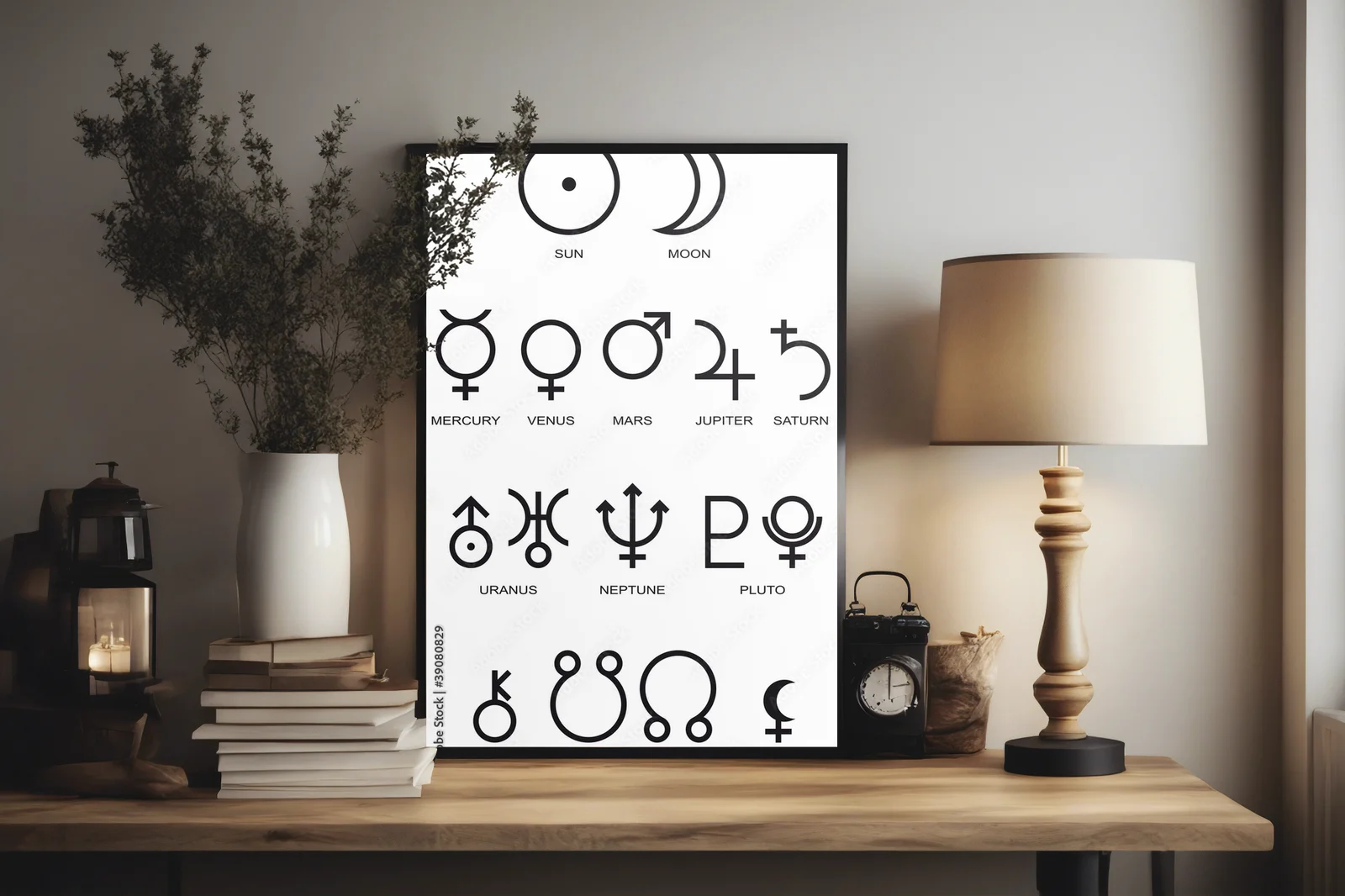 Symbolika planet astrologicznych w minimalistycznym stylu