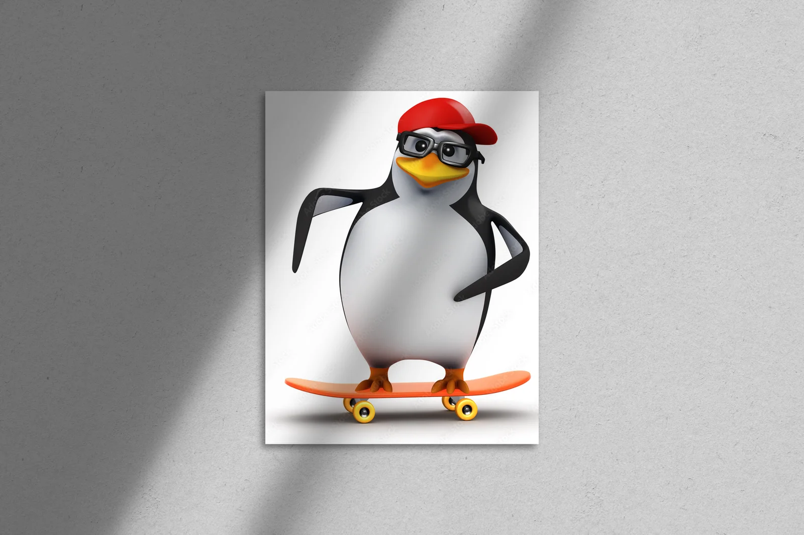 Radosny pingwin na deskorolce w sportowym stylu