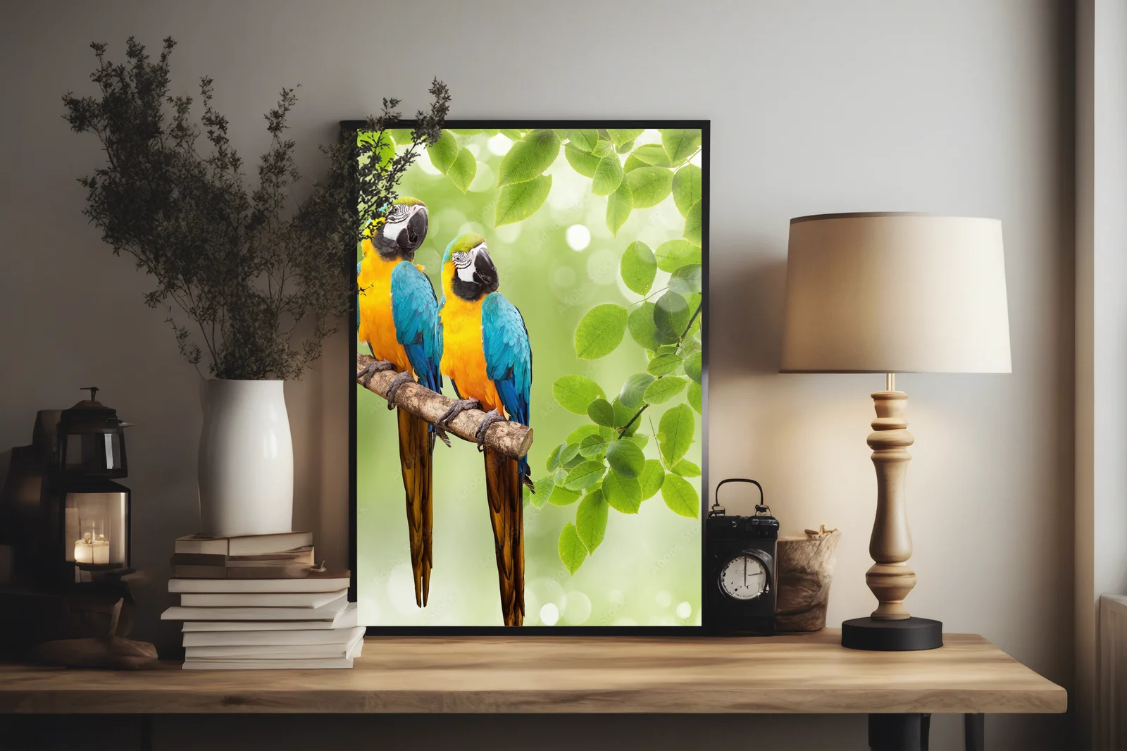 Tropikalny macaw w pastelowym otoczeniu natury
