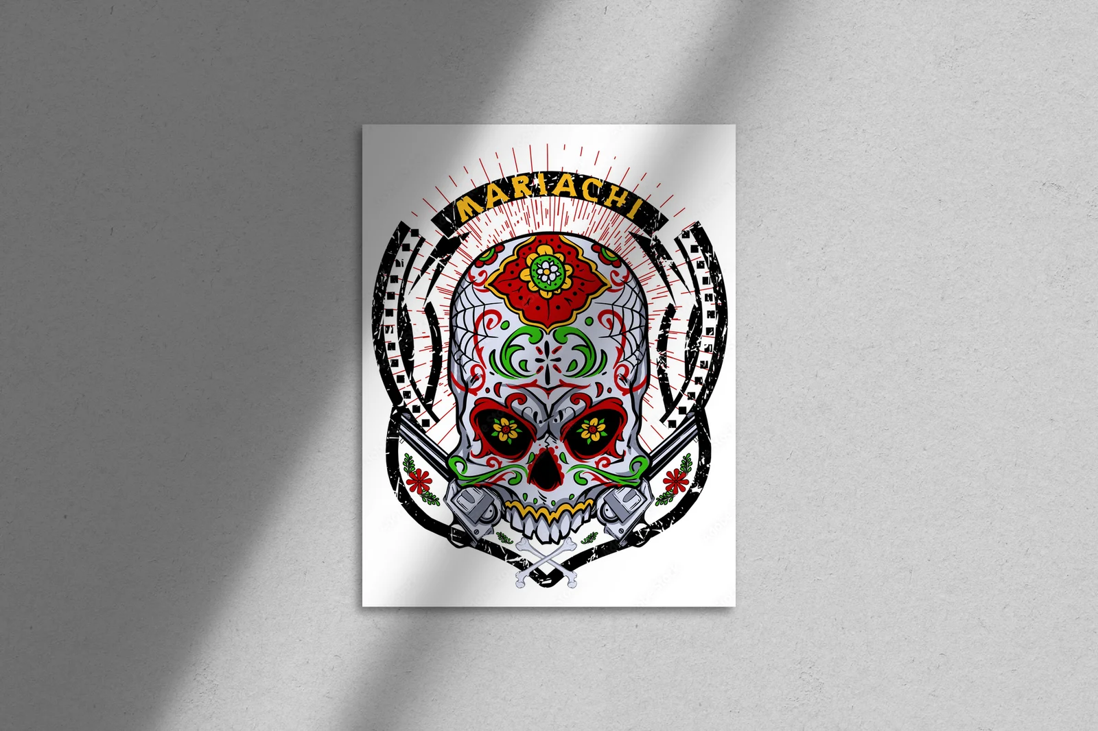 Mariachi skull w kwiatowym stylu w bieli