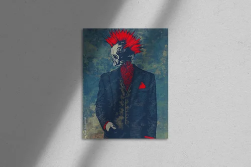 Mroczna wizja punkowego stylu z motywem szkieletu