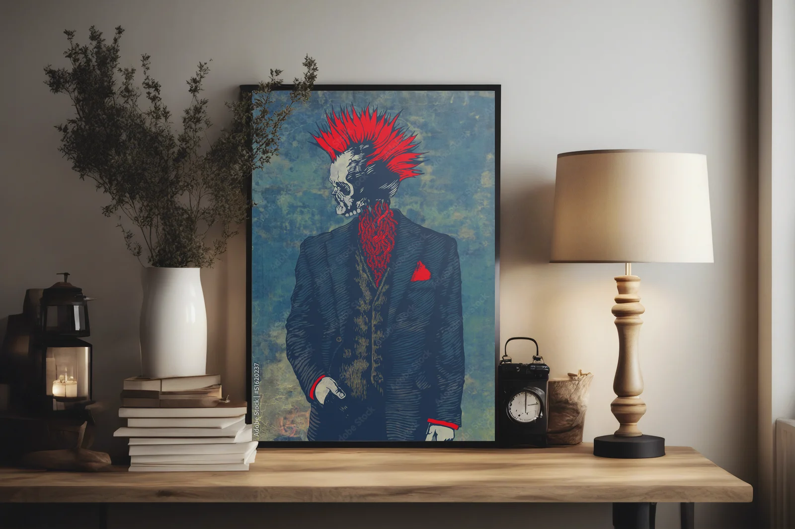 Mroczna wizja punkowego stylu z motywem szkieletu