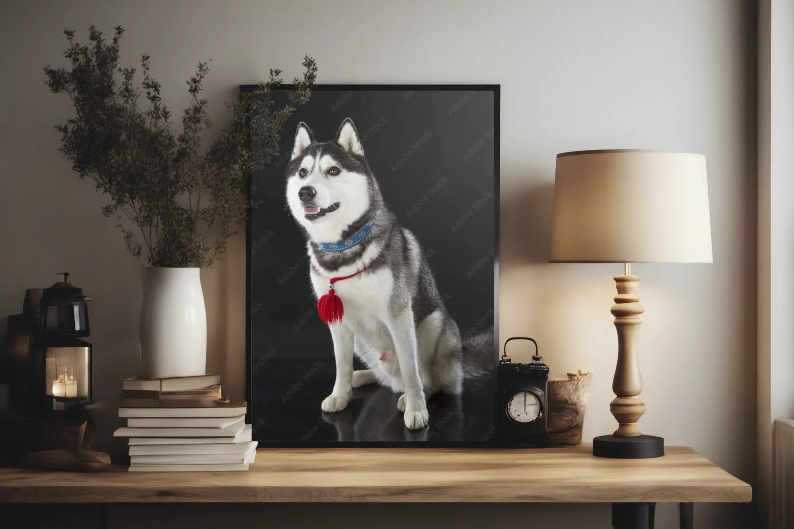 Urok syberyjskiego husky na głębokim tle