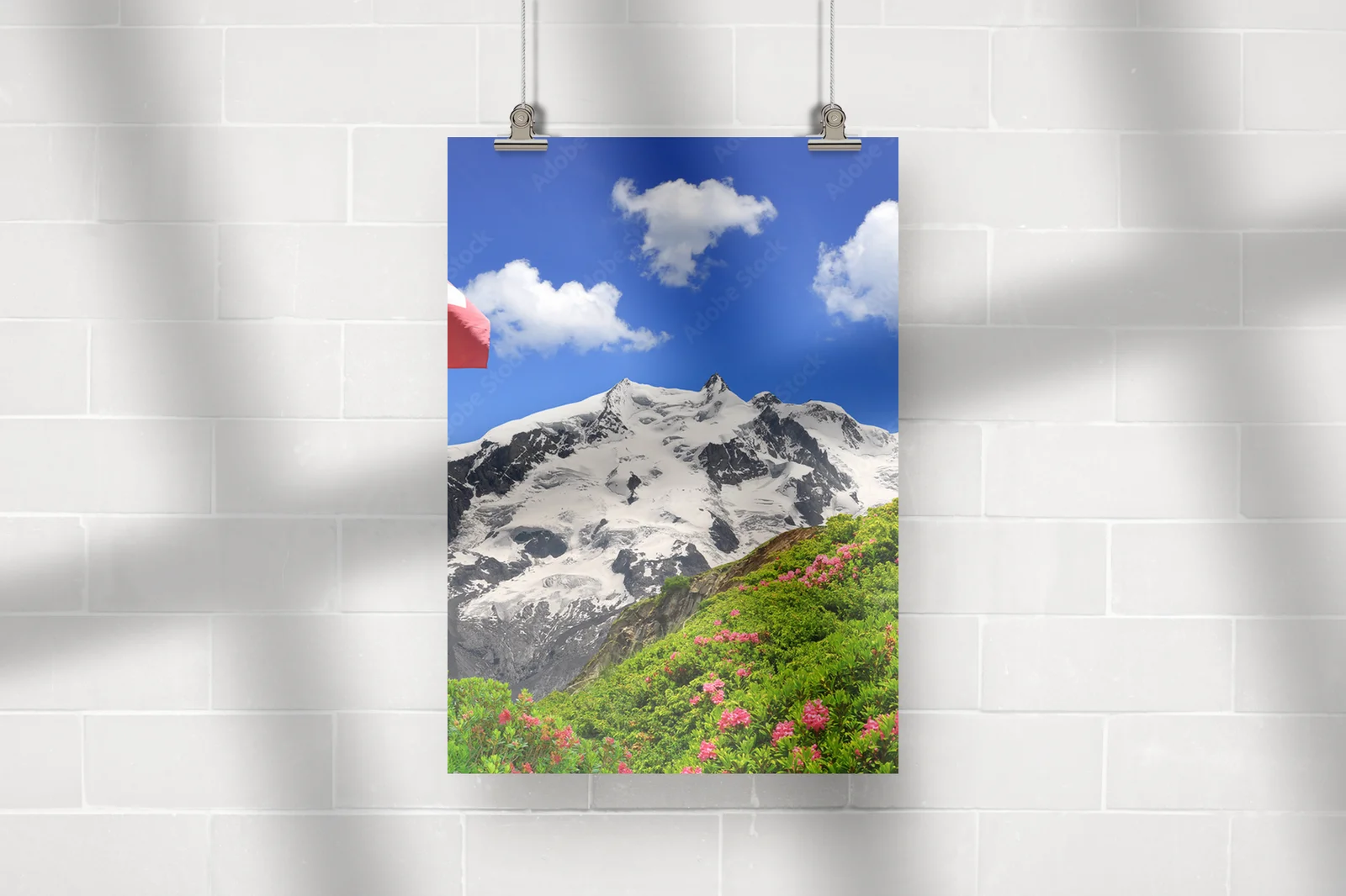 Zimowy krajobraz Monte Rosa z flagą Szwajcarii