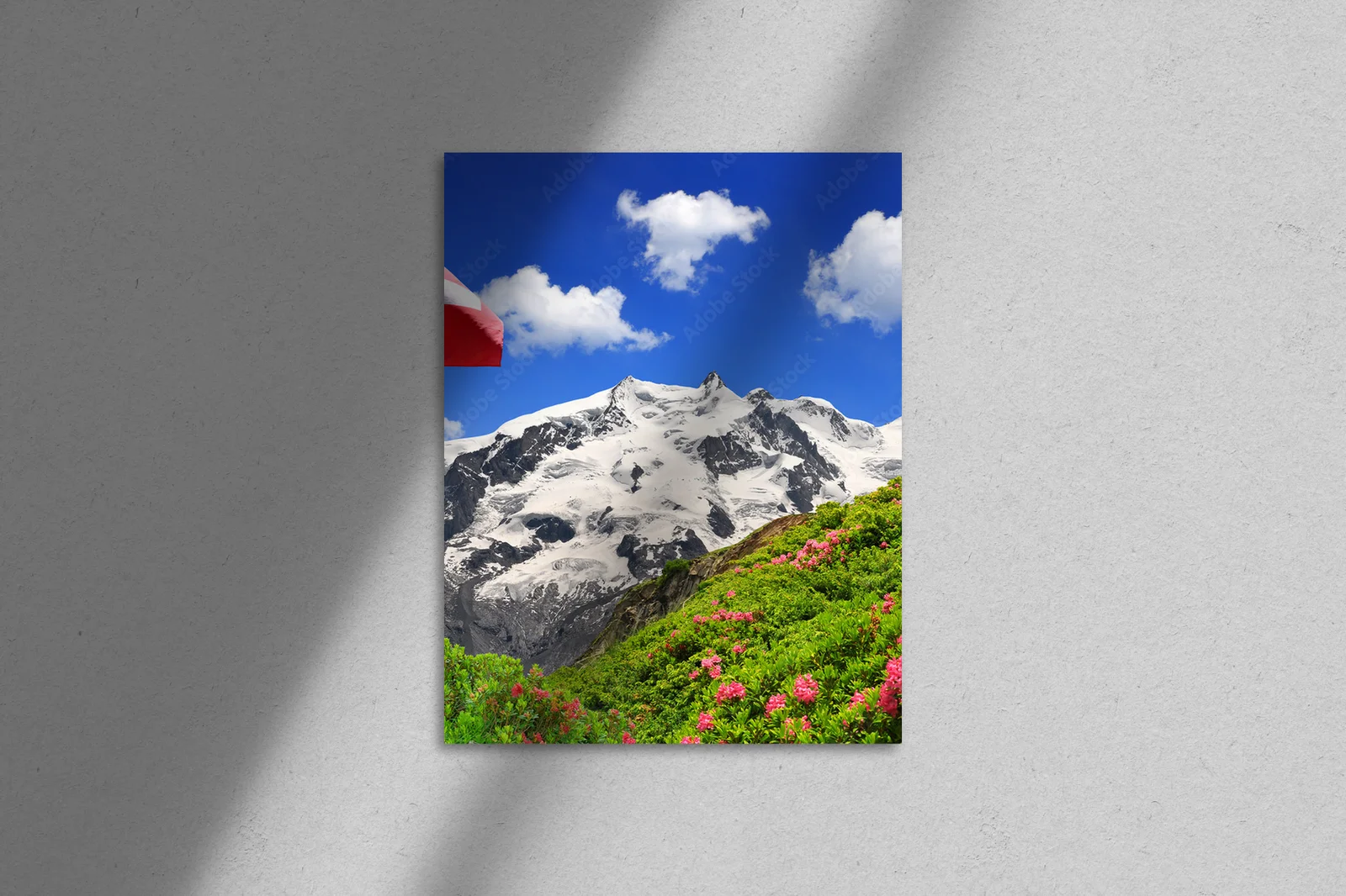 Zimowy krajobraz Monte Rosa z flagą Szwajcarii
