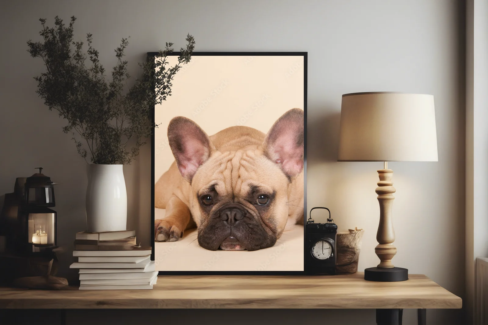 French bulldog w uroczej pastelowej harmonii