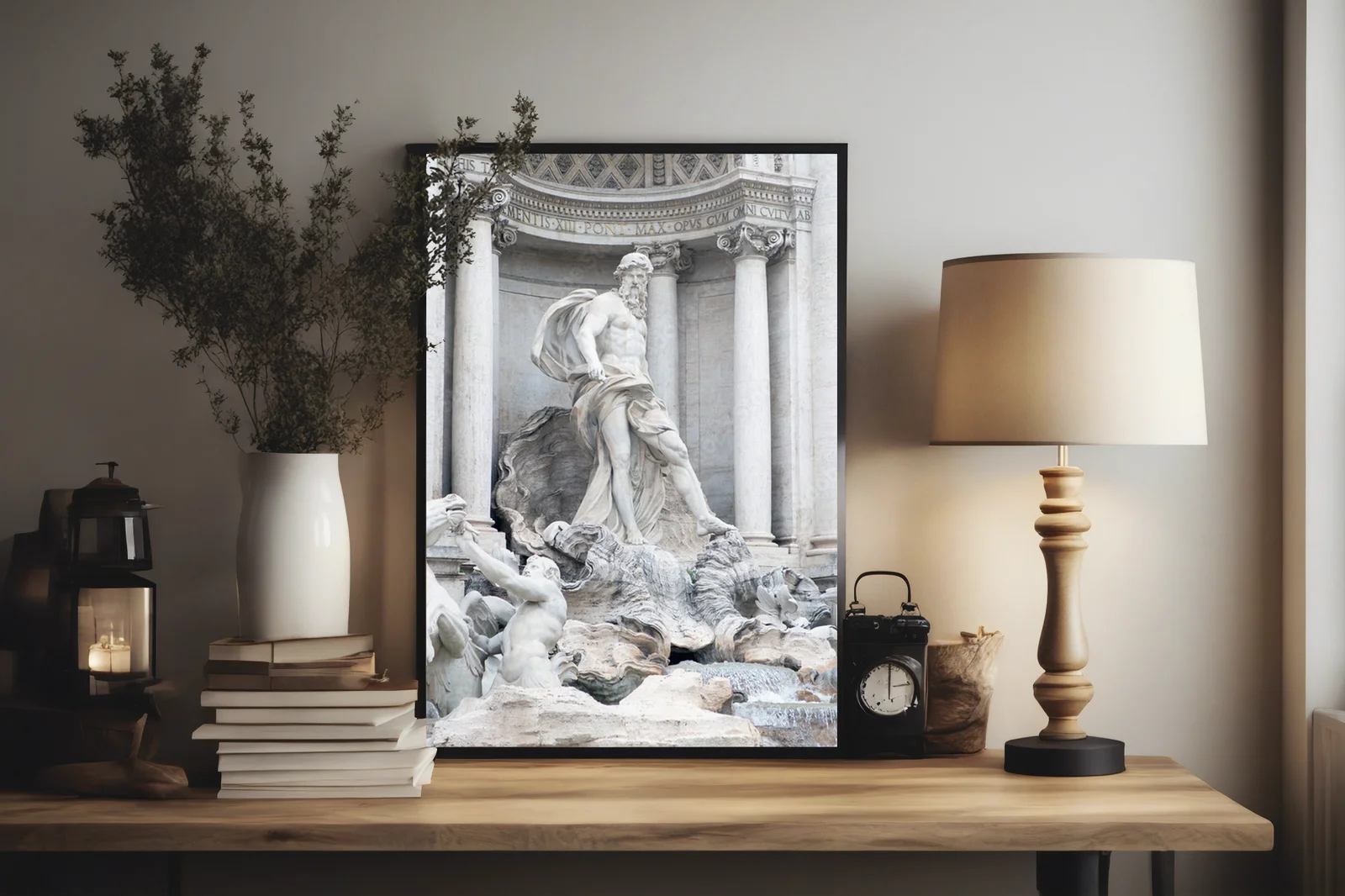 Urok Trevi Fountain w delikatnych odcieniach szarości
