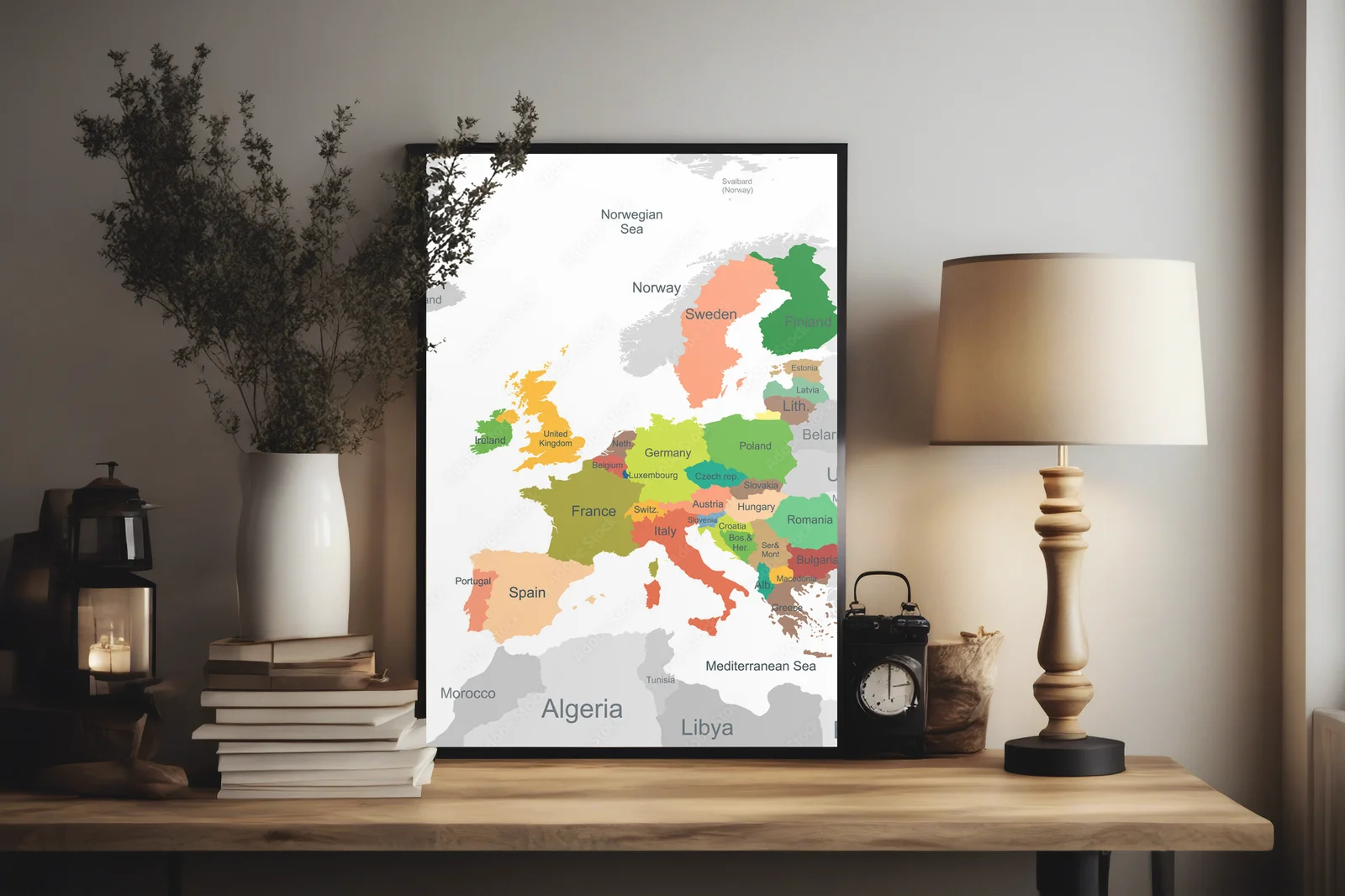 Elegancka mapa Europy w harmonijnych odcieniach