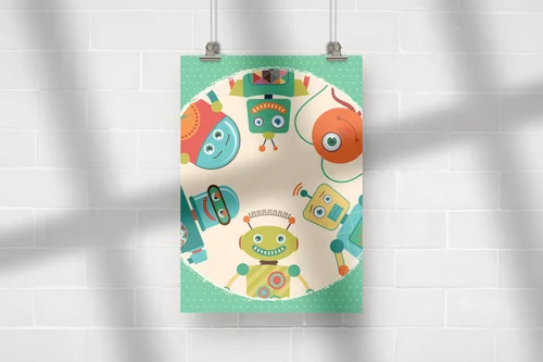 Radosne retro roboty w przyjaznych barwach