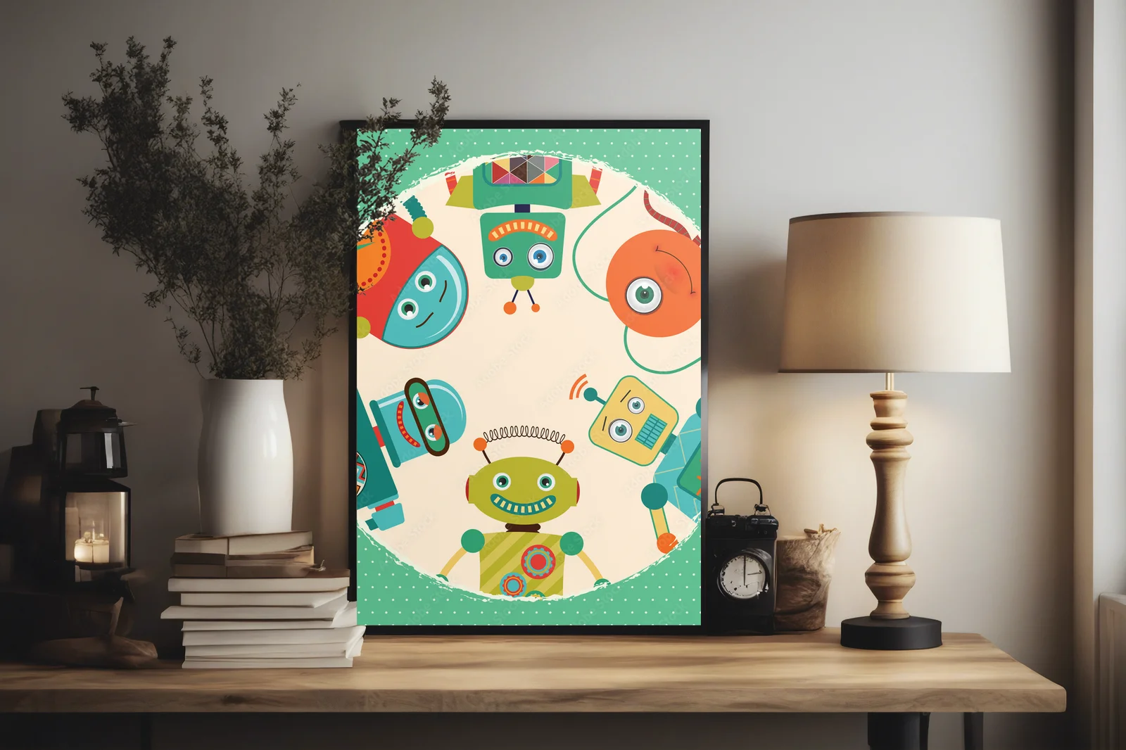 Radosne retro roboty w przyjaznych barwach