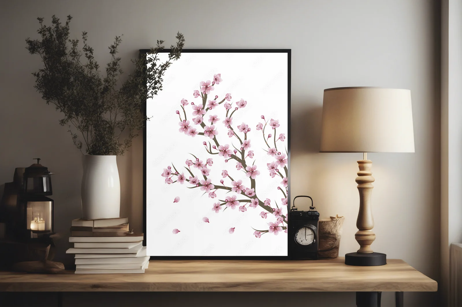 Ravishing Cherry Blossom Branch in White Hues