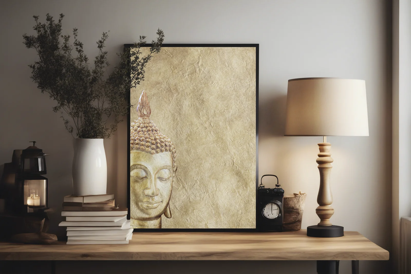Mistyczny Budda w delikatnych odcieniach pergaminu