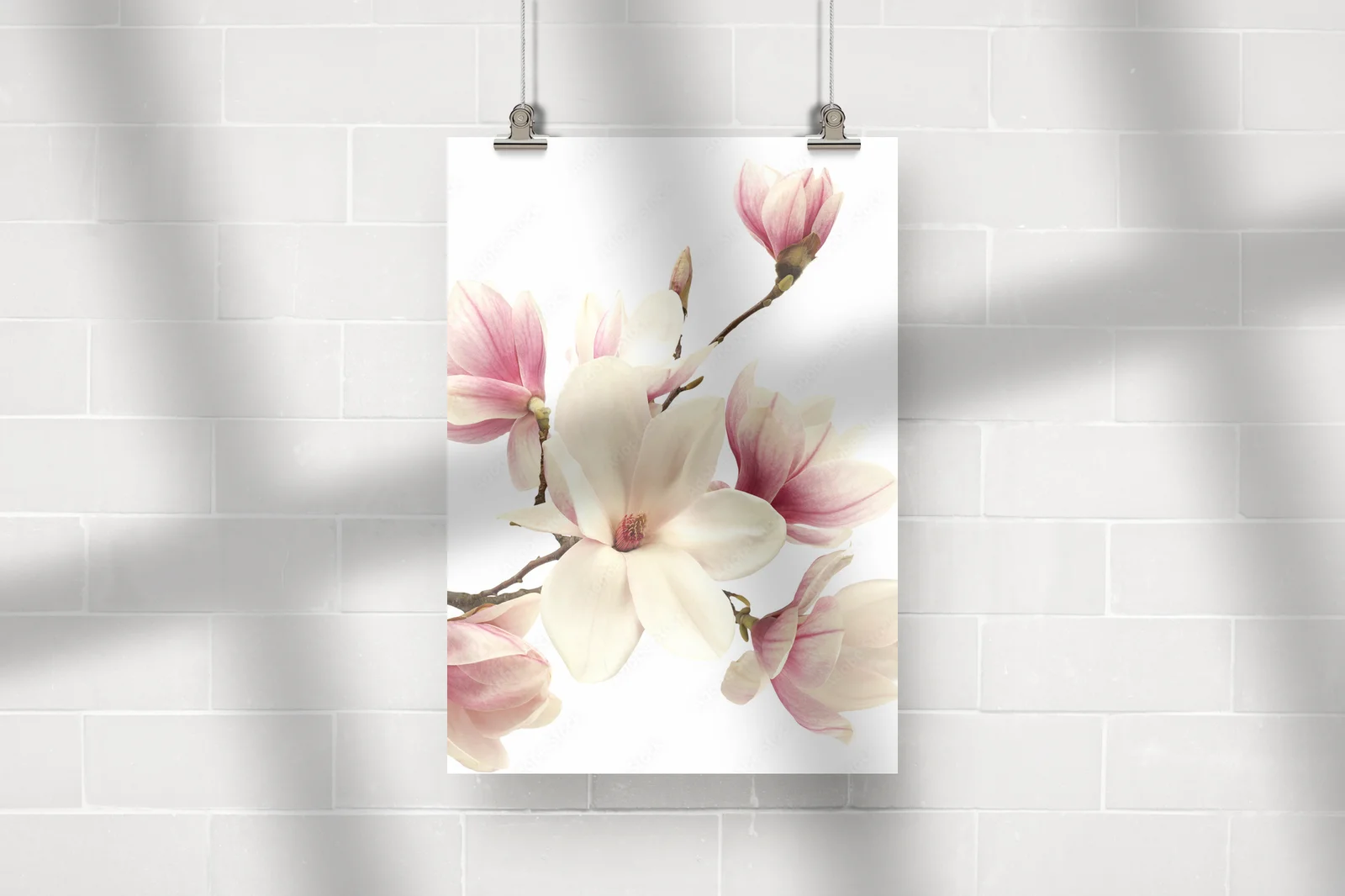 Delikatne kwiaty magnolii w białej oprawie