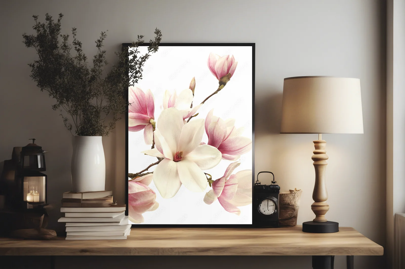 Delikatne kwiaty magnolii w białej oprawie