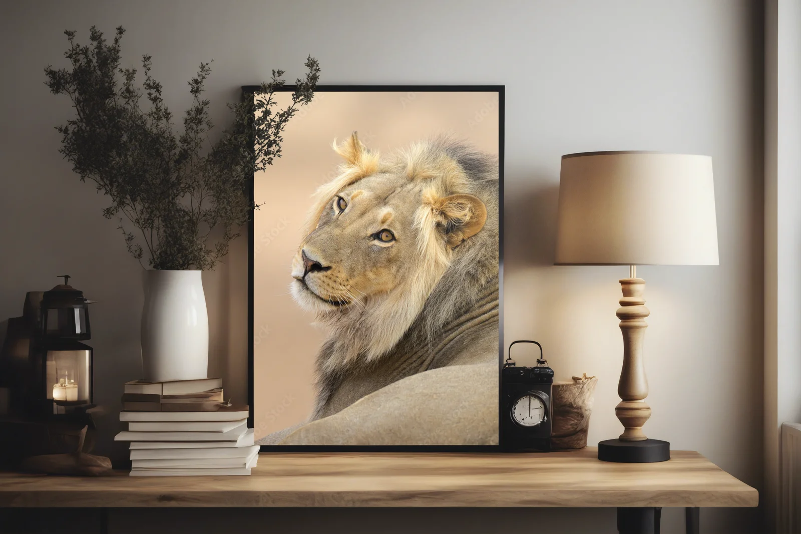 Wspaniały portret lwa z Kalahari w naturalnych odcieniach