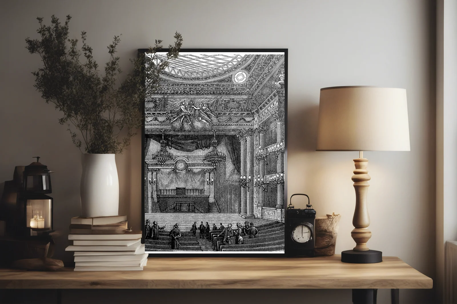 Wielka scena teatru w eleganckiej monochromii