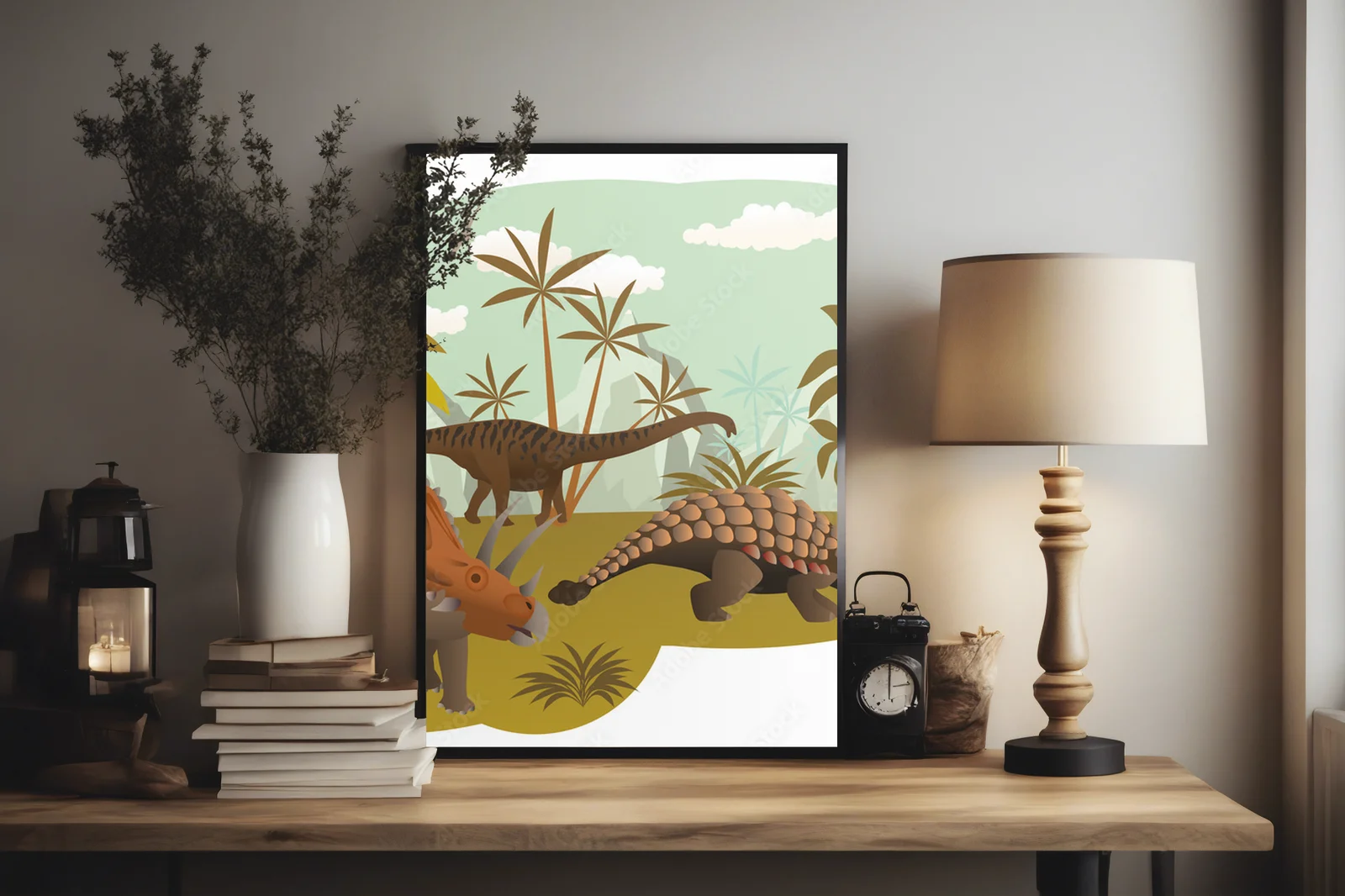 Zaczarowany świat dinozaurów w pastelowych kolorach