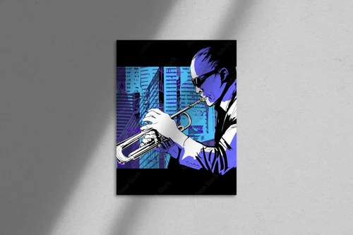 Jazzowy trębacz na tle tętniącego życiem miasta