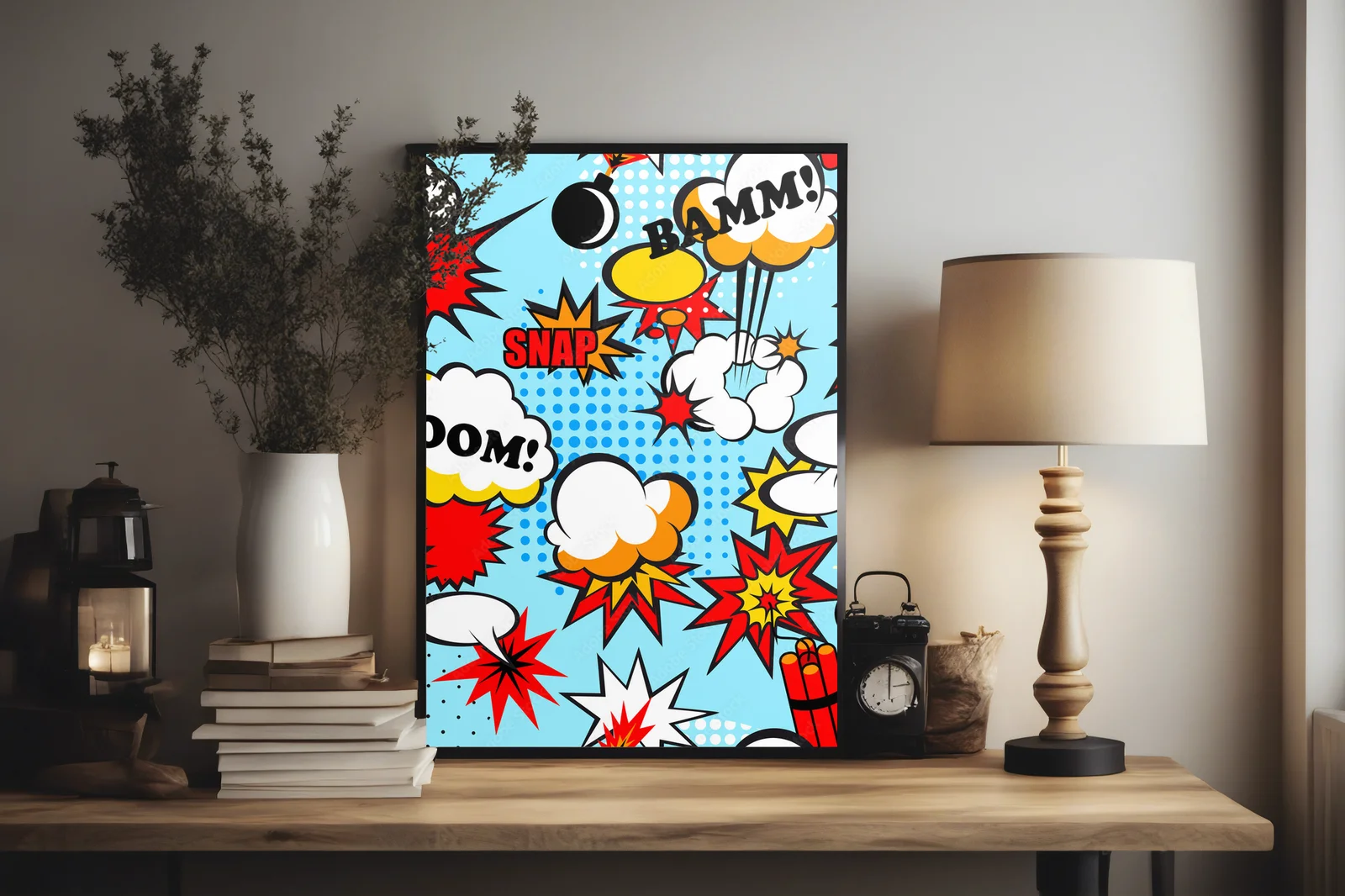 Słoneczny pop art w niebieskich odcieniach