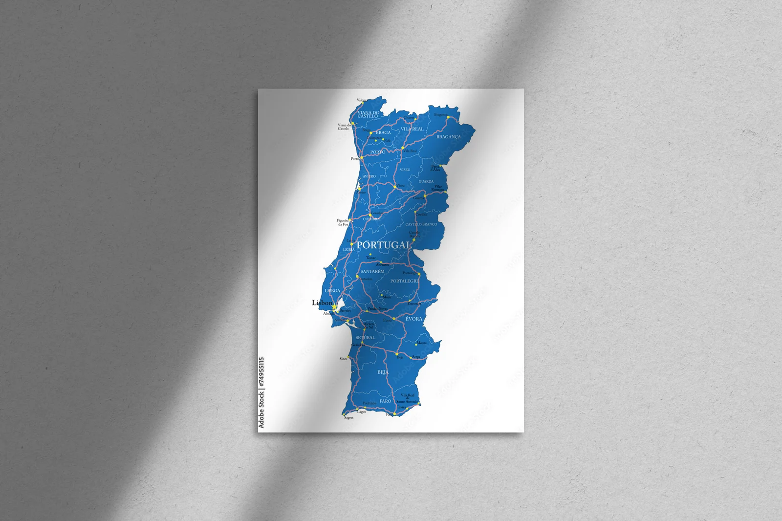 Kolorowa mapa Portugalii w subtelnych odcieniach