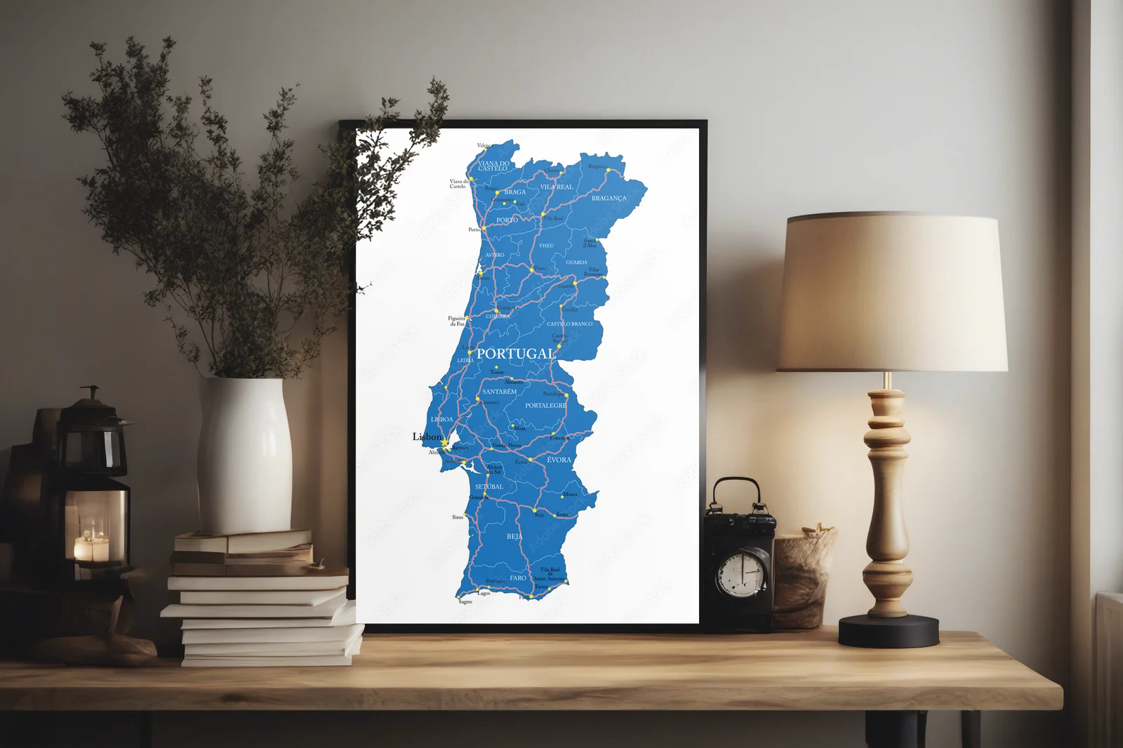 Kolorowa mapa Portugalii w subtelnych odcieniach