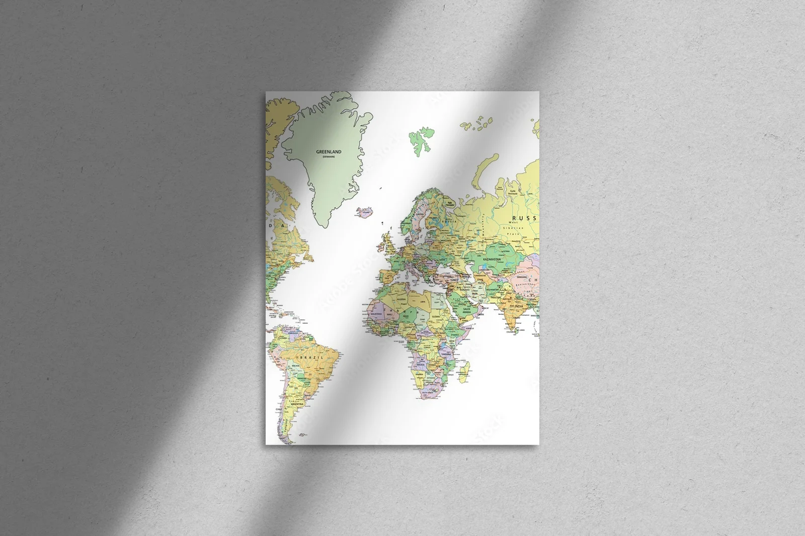 Szczegółowa mapa polityczna świata w pastelowych odcieniach