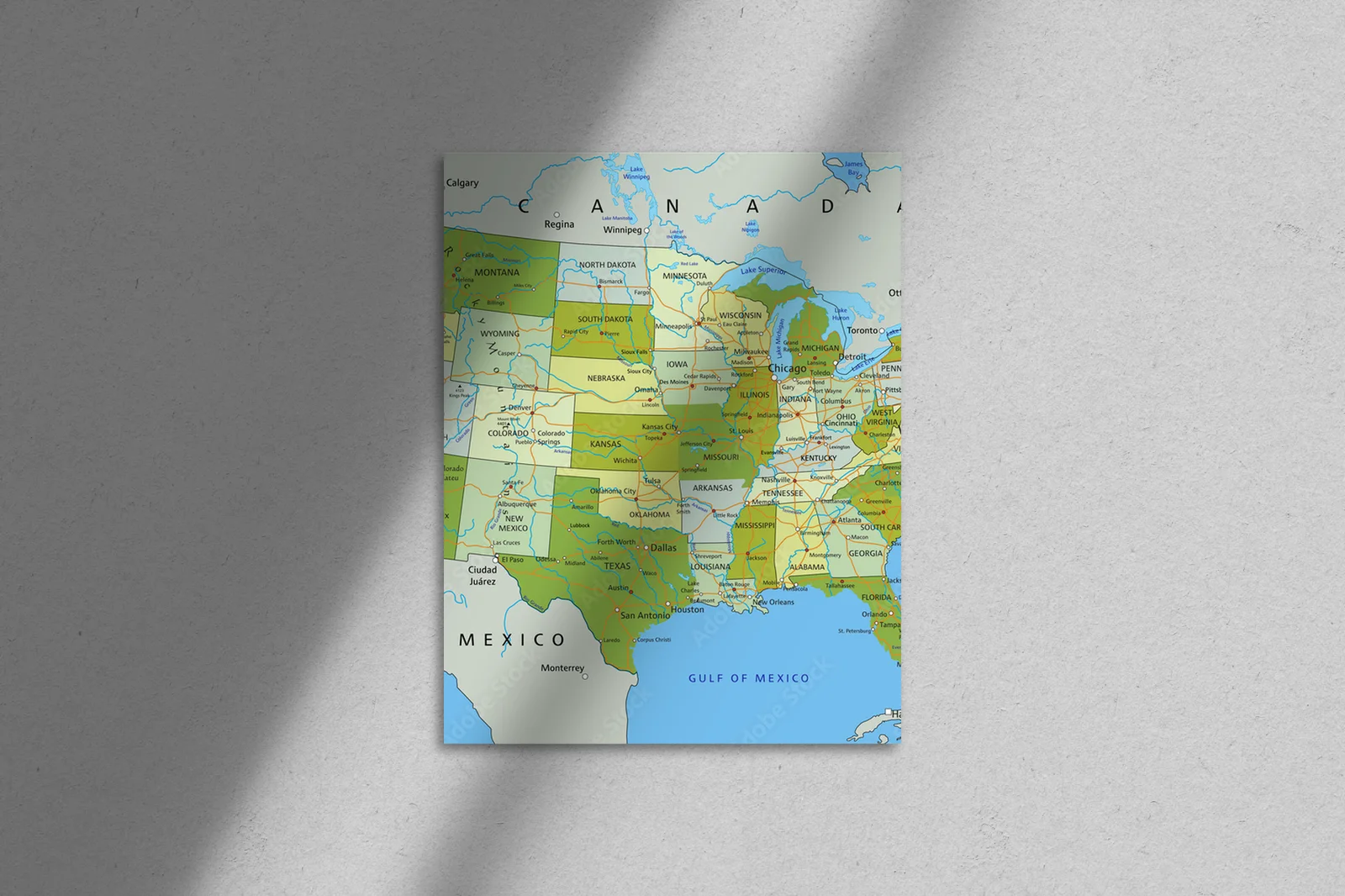 Niezwykła mapa polityczna USA w pastelowych barwach