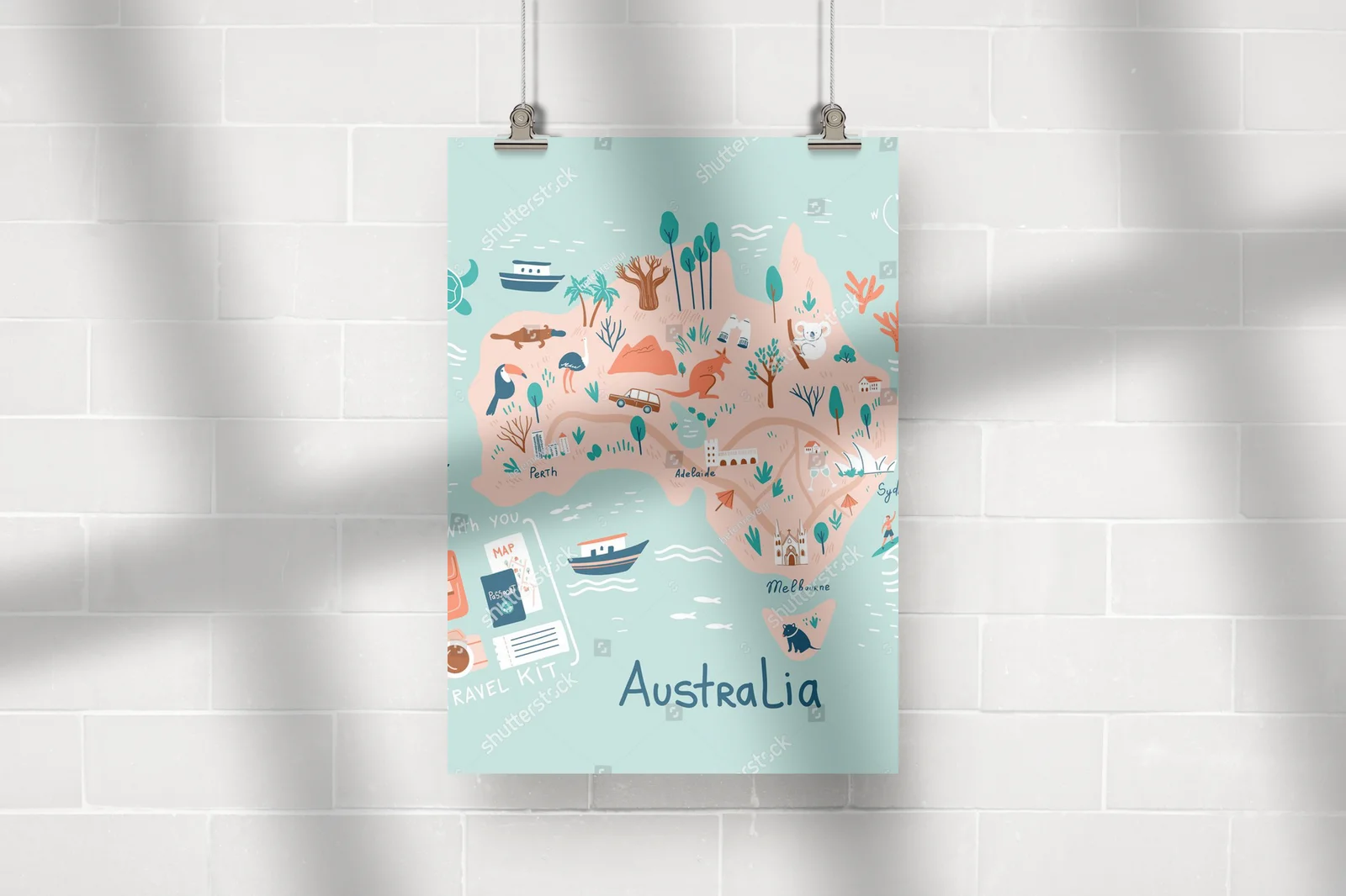 Szalona mapa Australii w pastelowych barwach