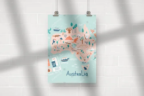 Szalona mapa Australii w pastelowych barwach