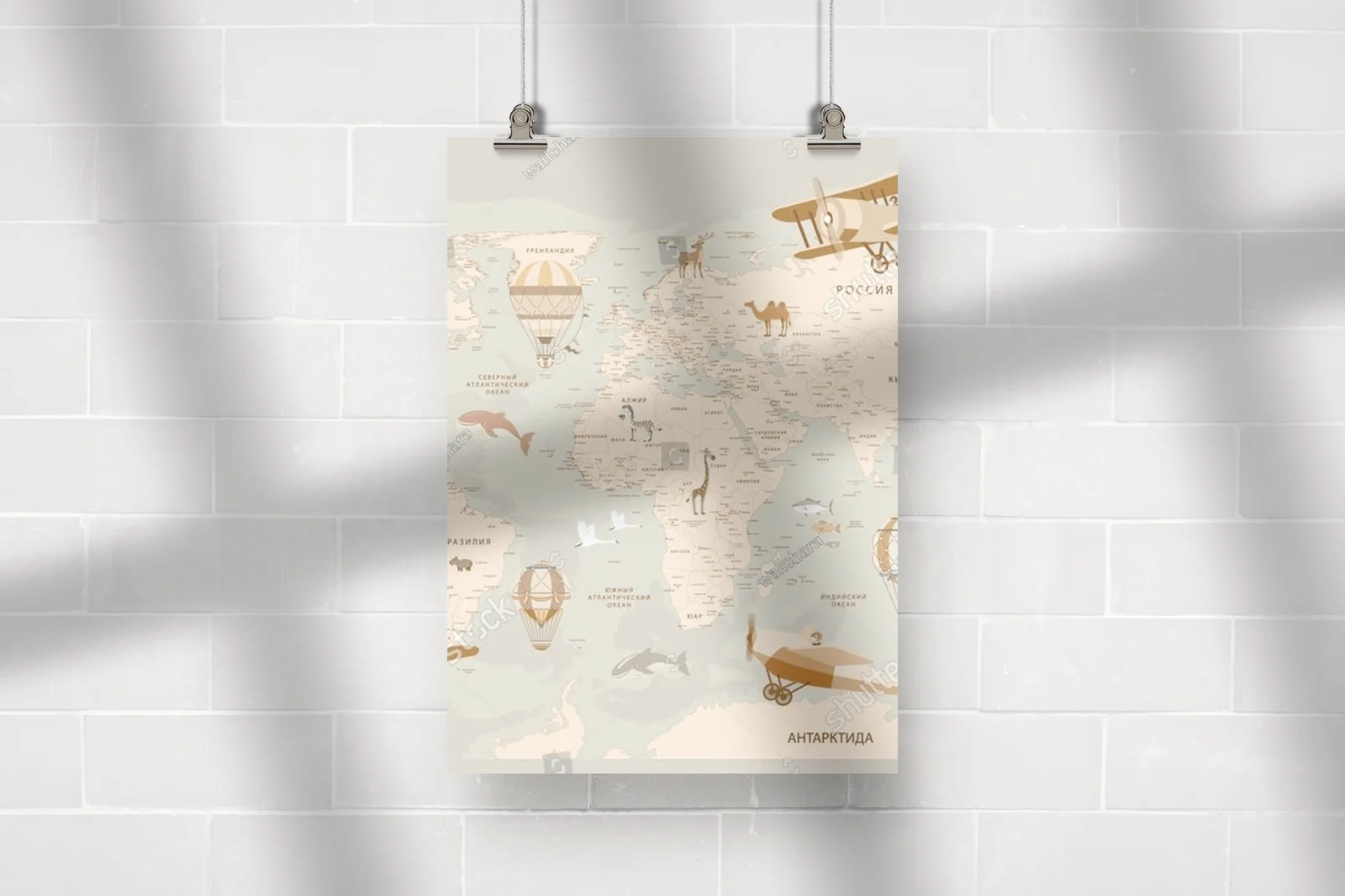 Retro mapa świata z samolotami i balonami