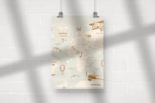 Retro mapa świata z samolotami i balonami