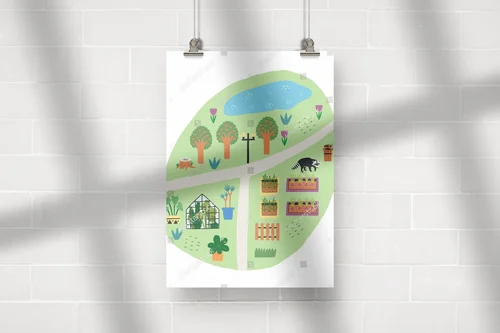 Mini mapa naturalnych ogrodów w pastelowych tonacjach