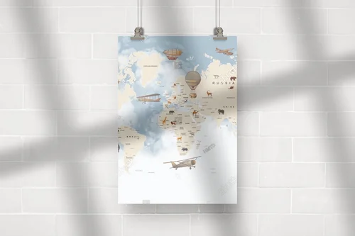 Dziecięca retro mapa świata pełna przygód