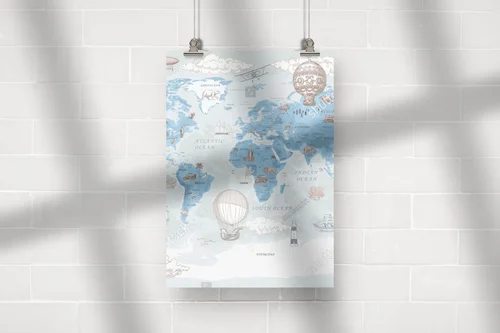 Retro mapa świata dla dzieci w pastelowych odcieniach
